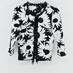 Marc‎ Cain Womens Floral Knit Jacket Size M Black White Daisy Cardigan Luxurious